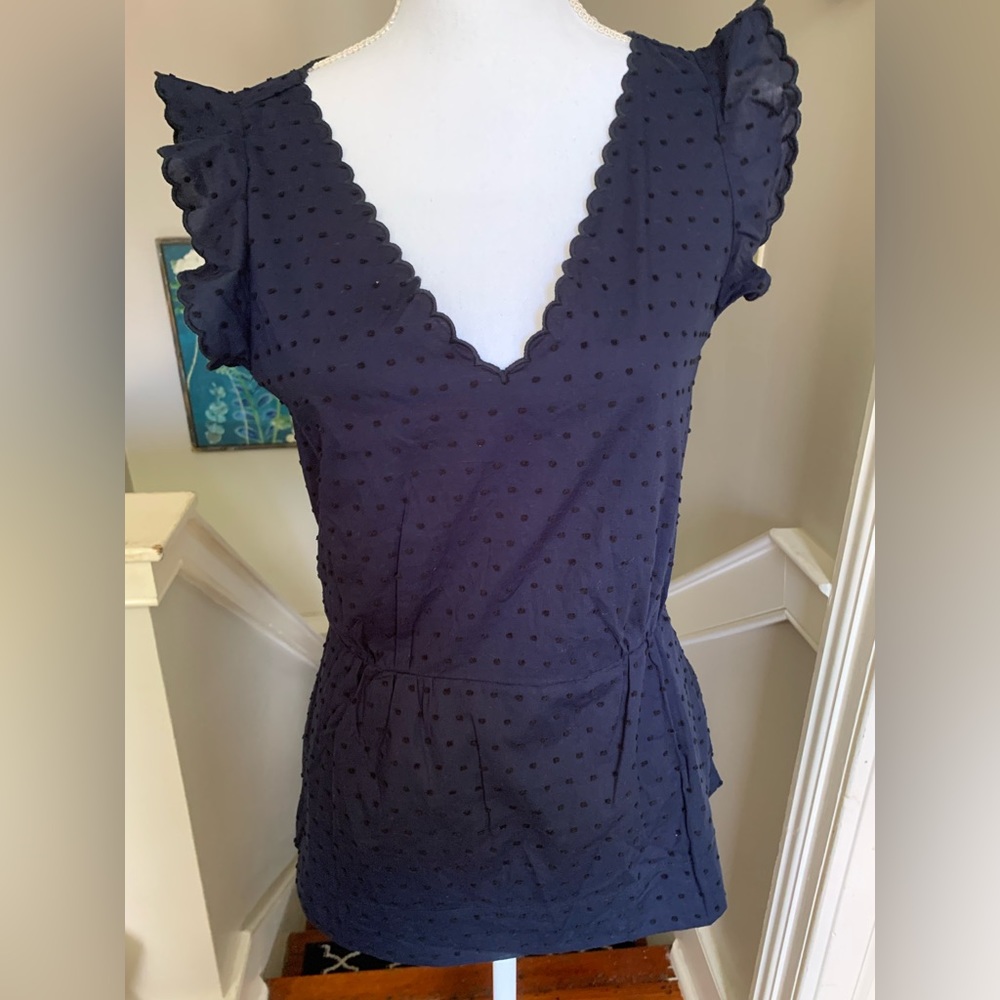 NWT JCrew Navy Swiss Dot Blouse - 2 Tall